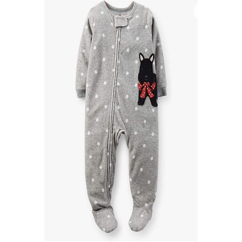Carter's Gray Polka Dot Scottish Terrier Zip Up Girls' Footed Pajamas Size 4